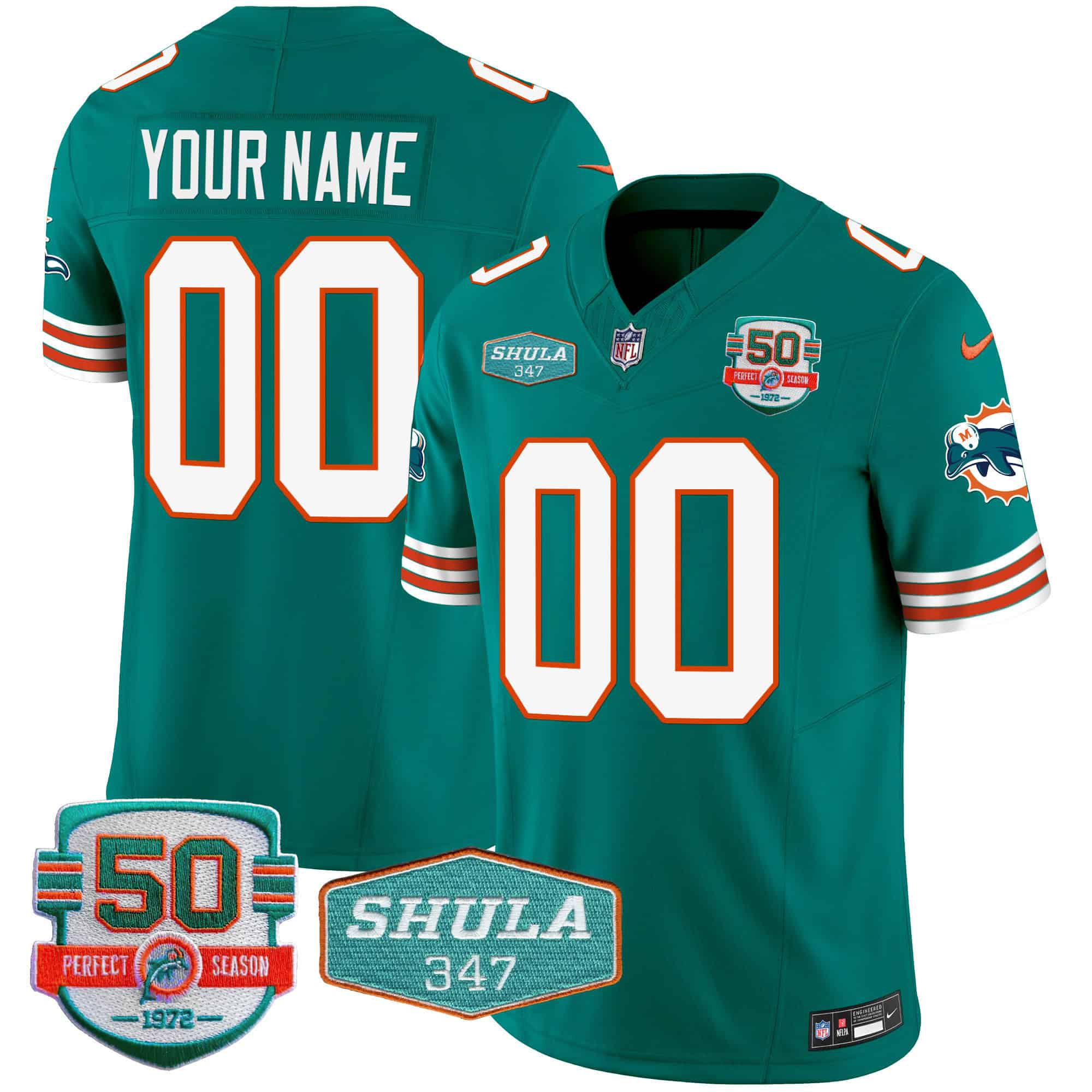 Men Miami Dolphins Green 2024 Nike Throwback Shula 347 Patch Vapor Custom NFL Jersey style 1->customized nfl jersey->Custom Jersey